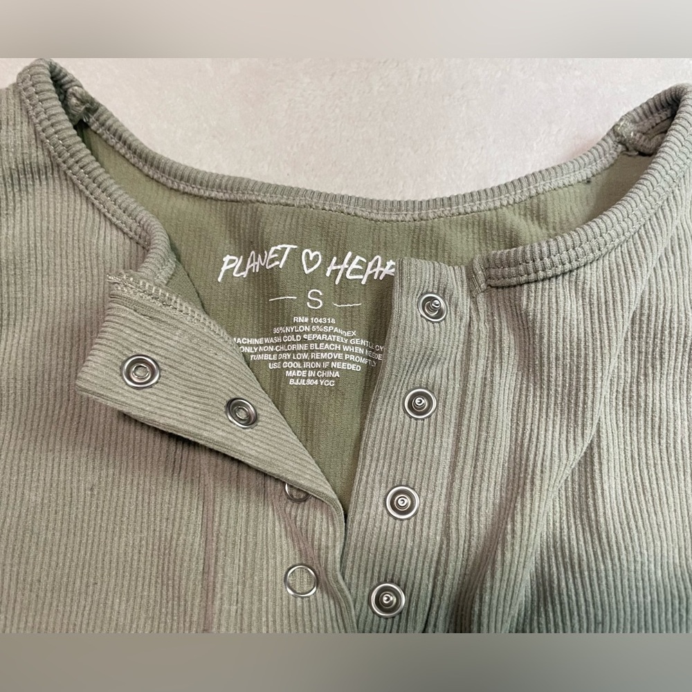 Planet Heart Olive Ribbed Tank with Snap Buttons